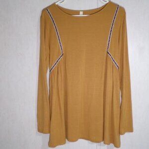 Flamingo Urban Women Long Sleeve Pullover Top Large Mustard Boho Stretch Comfort
